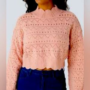 Tularosa Orange Peach Ruffled Crop Knit Sweater S
